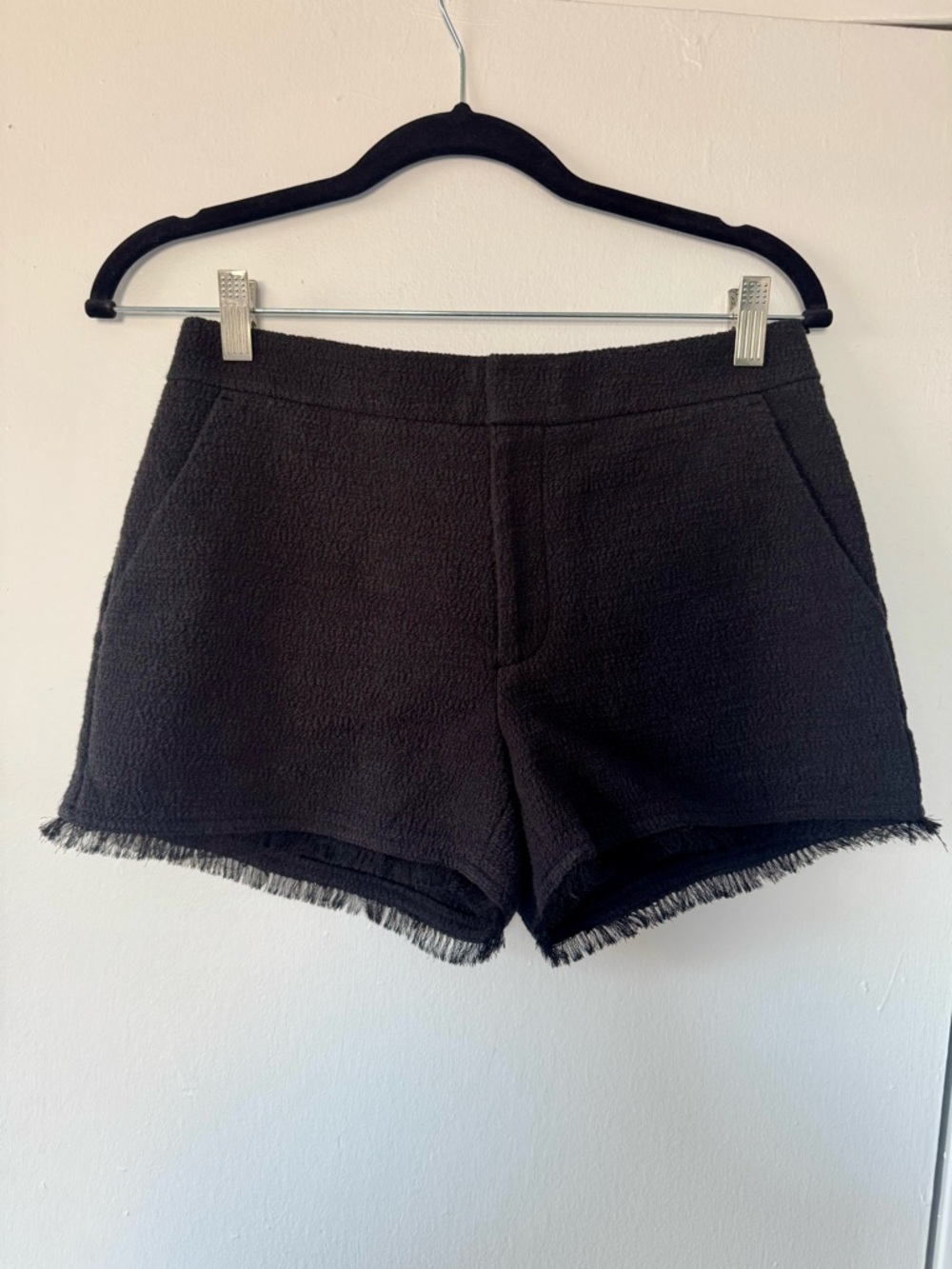 Club Monaco Black Frayed-Hem Tweed Shorts